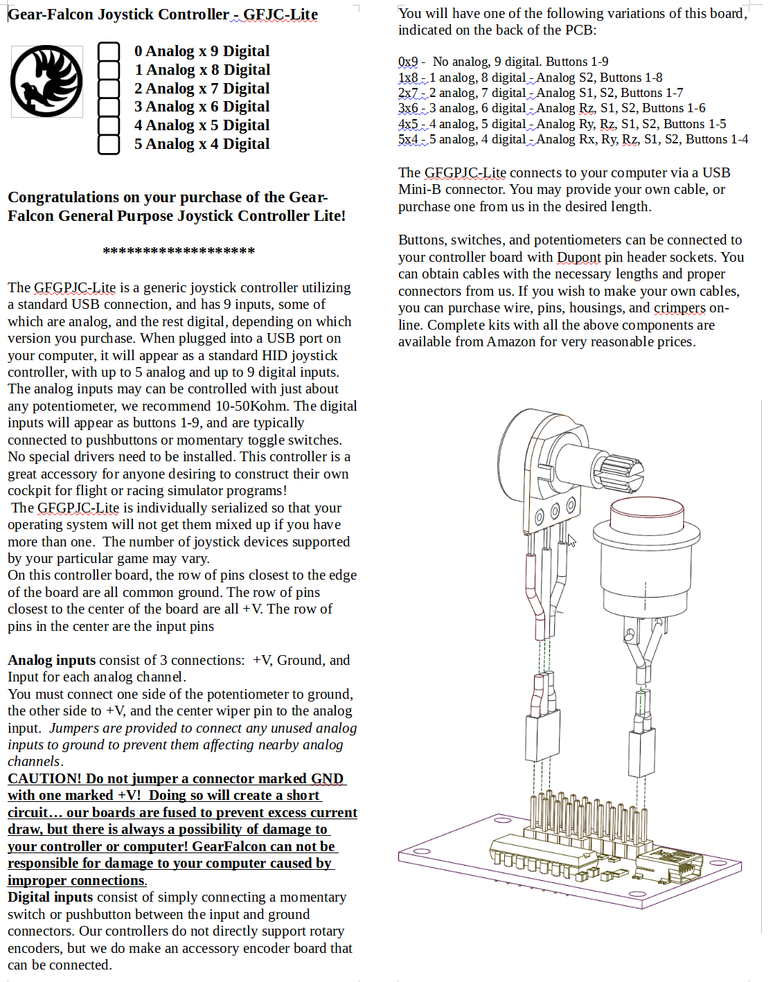Joystick Controller, USB - Gear-Falcon General Purpose Joystick Controller - Lite