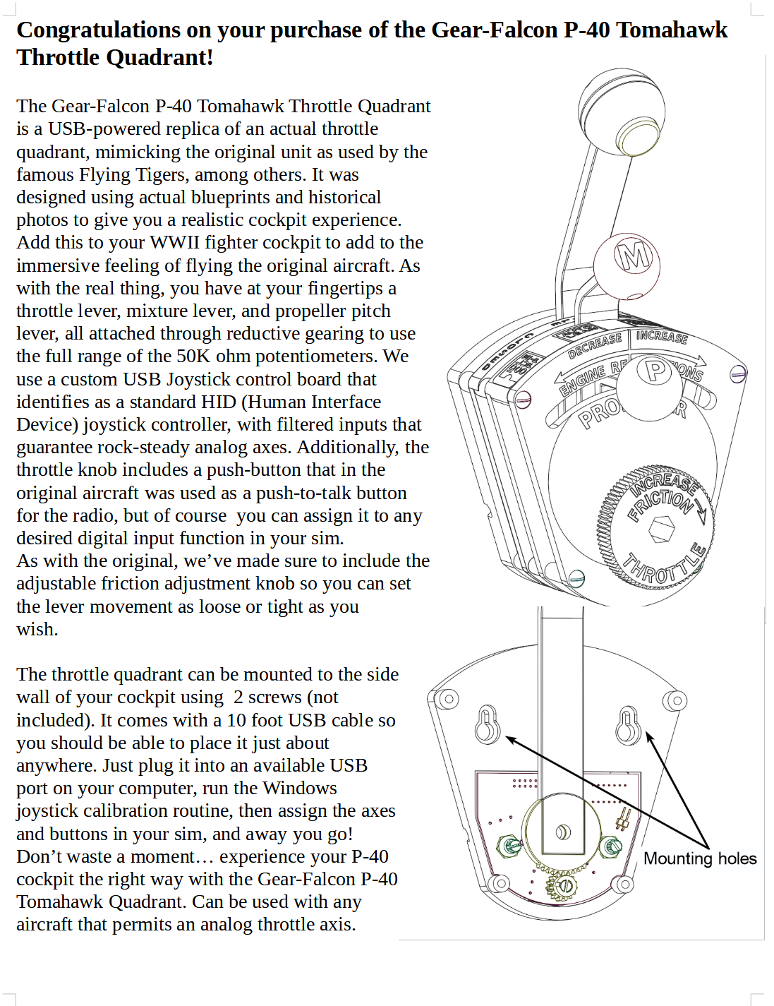 Gear-Falcon P-40 Tomahawk II Throttle Quadrant