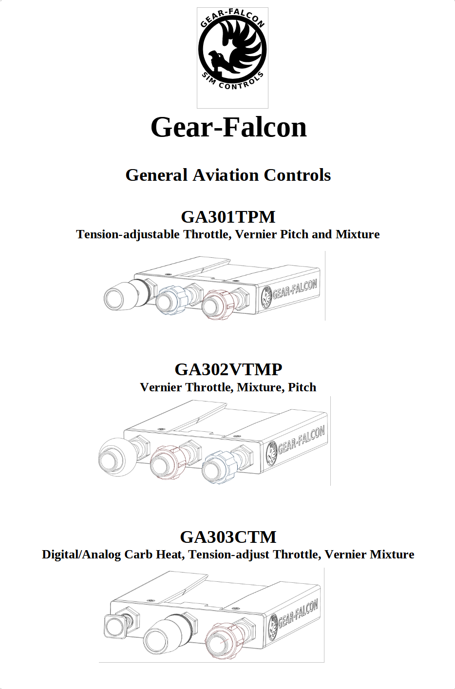 General Aviation Control Panel, GA300 Series – Gear-Falcon