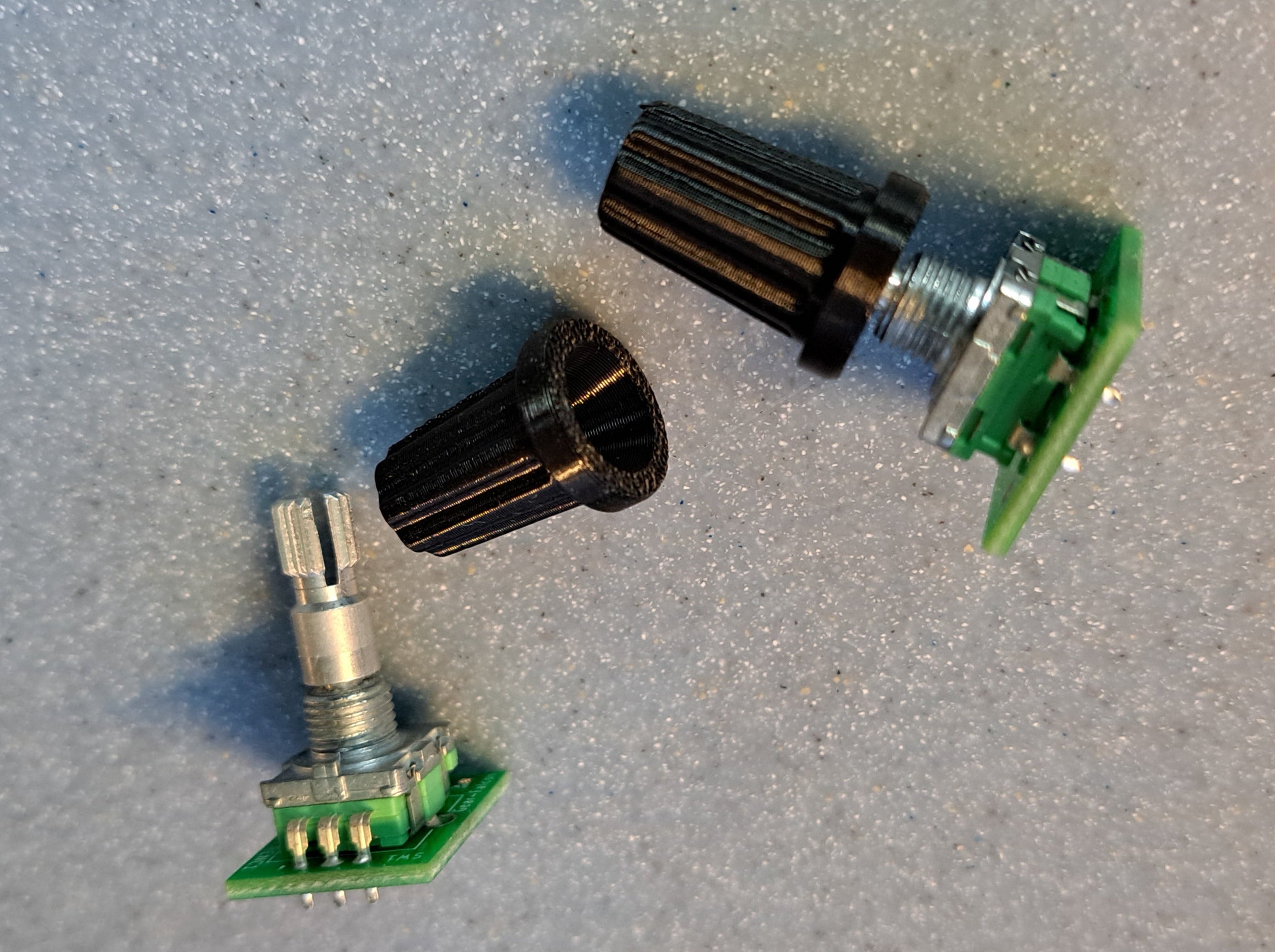 TOCOS Two Gang Rotary Encoder With Knobs - 20 Click Detents, Incremental Quadrature, PC Pin, TP70D96E20 22SS